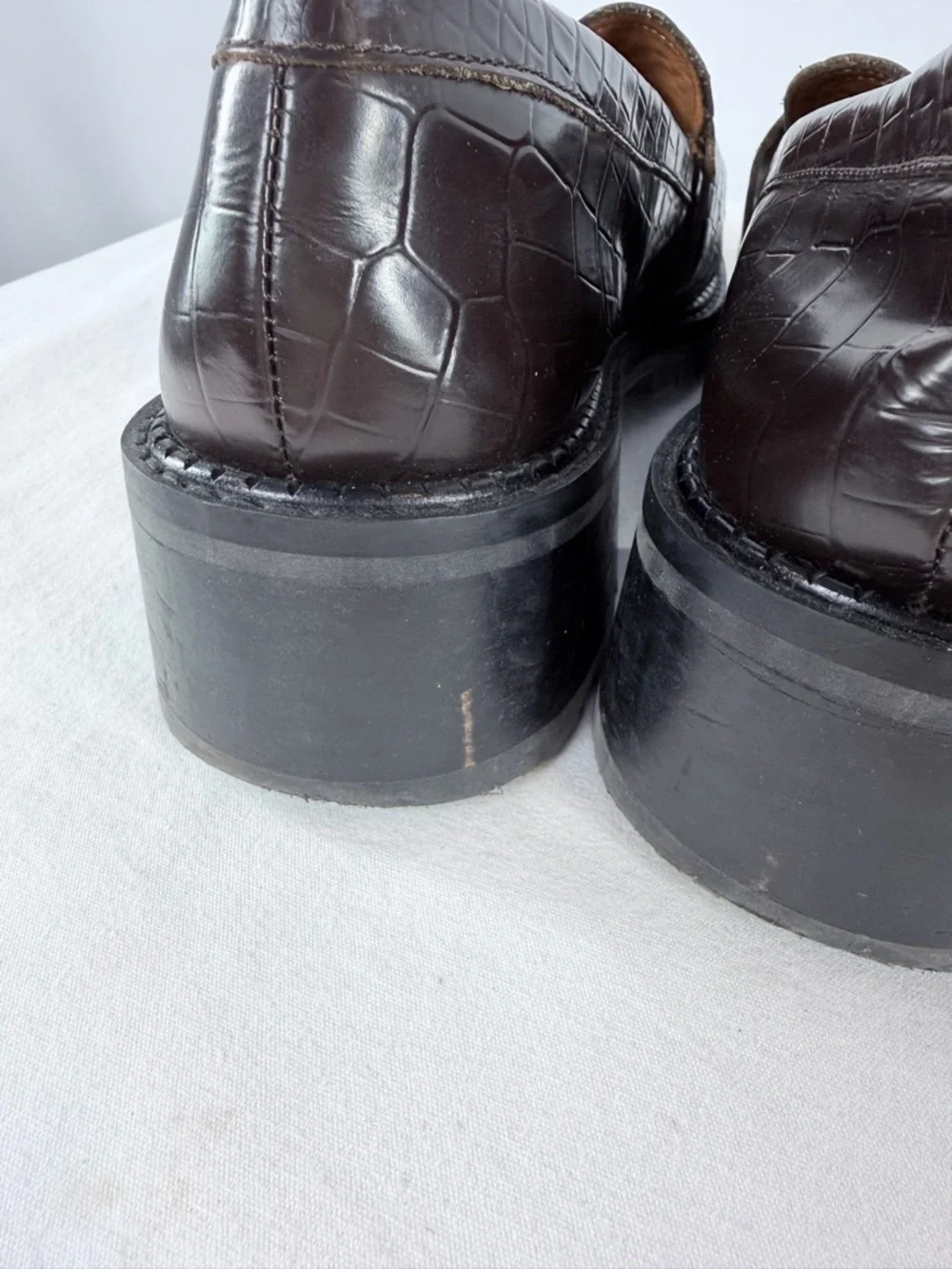 &‎ Other Stories Croc Embossed Block Heel Loafers in Dark Brown Size 10.5 - Picture 7 of 11